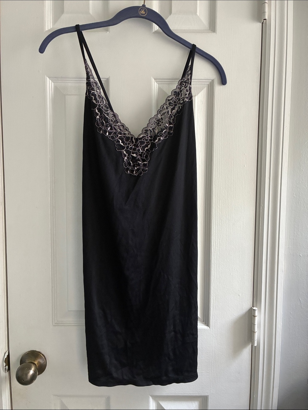 La SENZA Black Slip Dress with Lace V-Neck